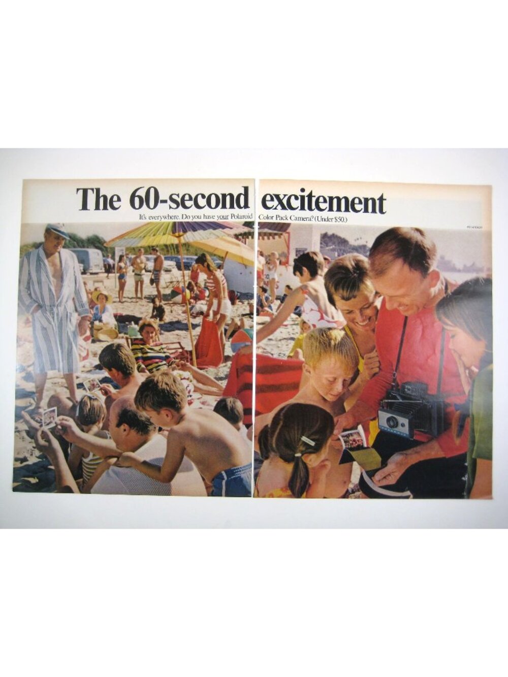 Vintage Polaroid Ad Print Camera AD 60 Second Excitement Beach Scene MOD Photo